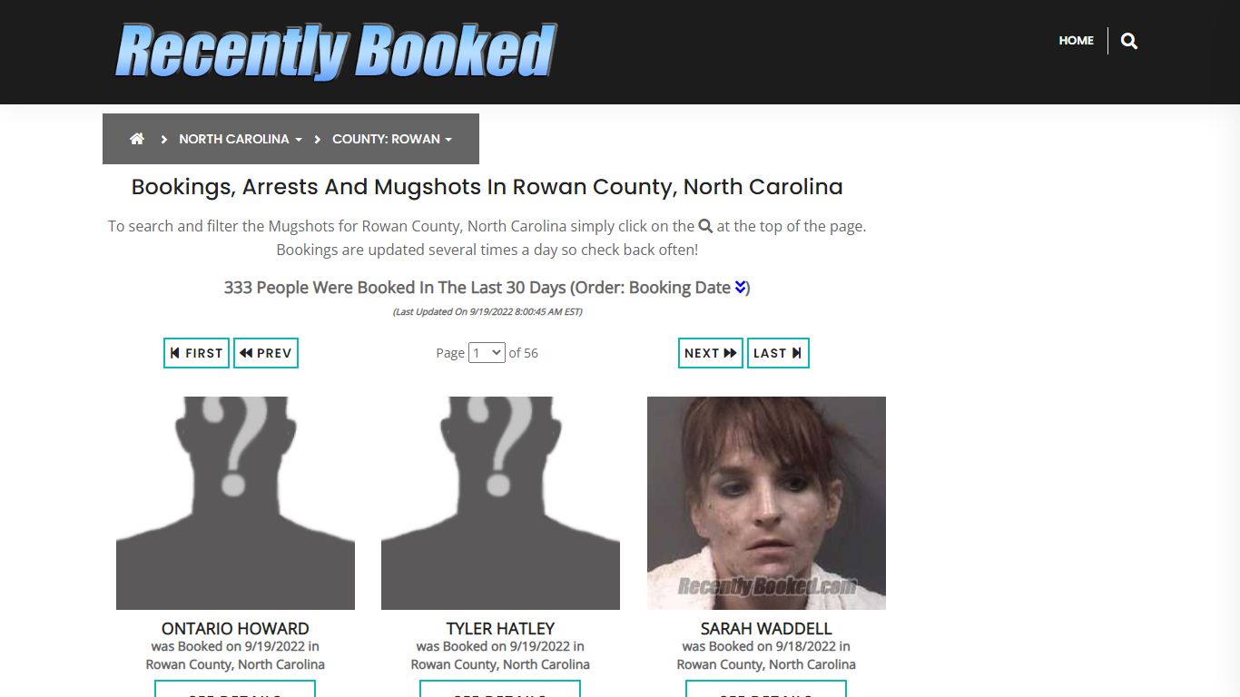 Bookings, Arrests and Mugshots in Rowan County, North Carolina